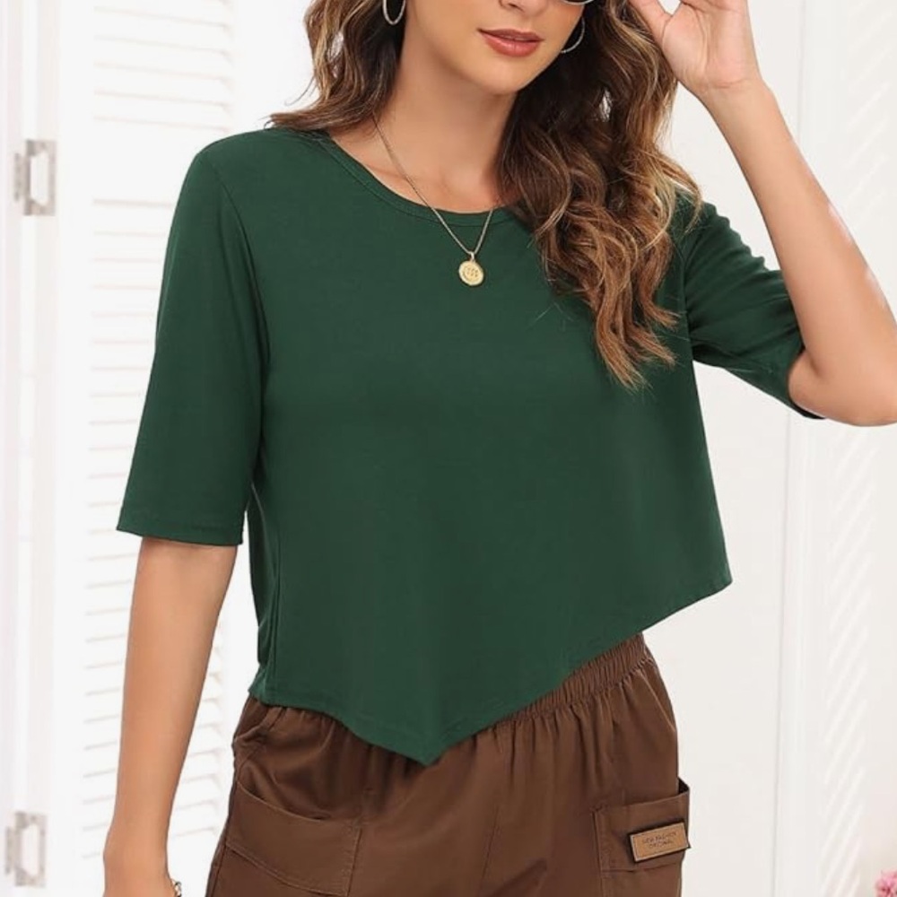 Chic Nation Forest Green Asymmetrical Blouse